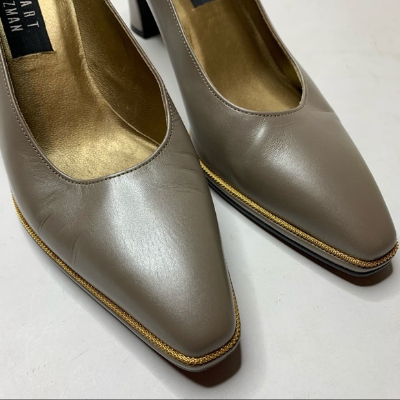 Stuart Weitzman leather gold chain pumps NARROW SIZE - Picture 4 of 12